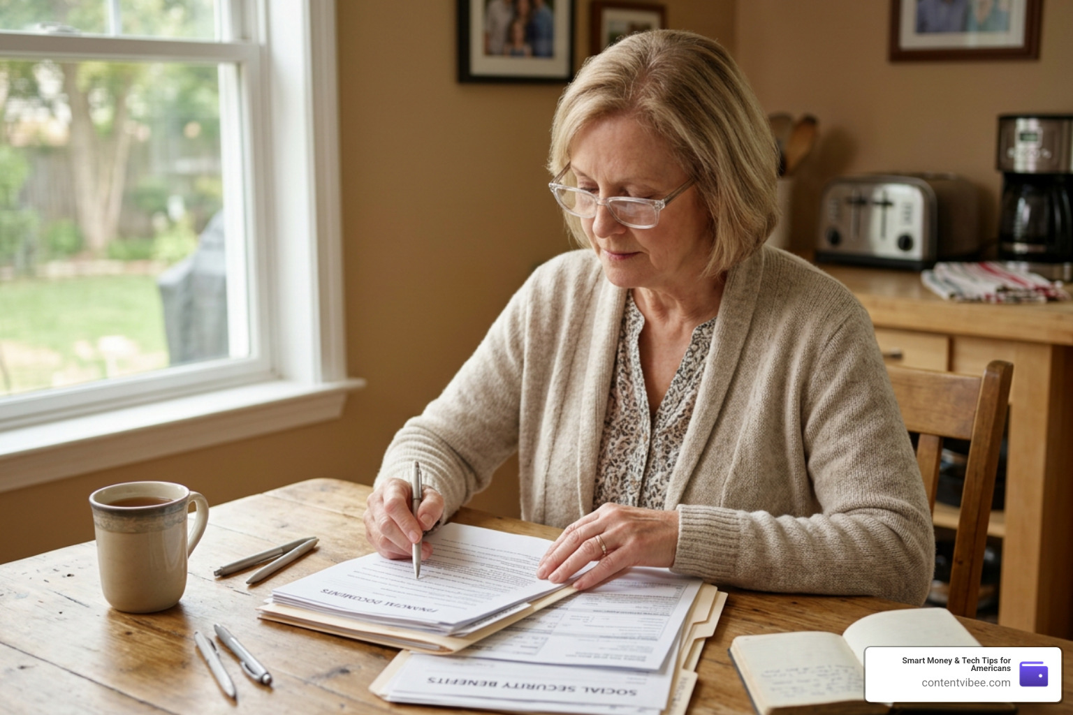 senior woman reviewing financial documents