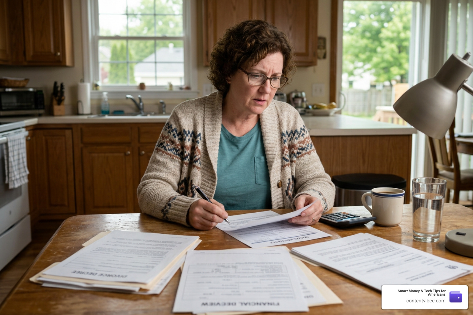woman reviewing financial documents and divorce paperwork for ex spouse social security benefits