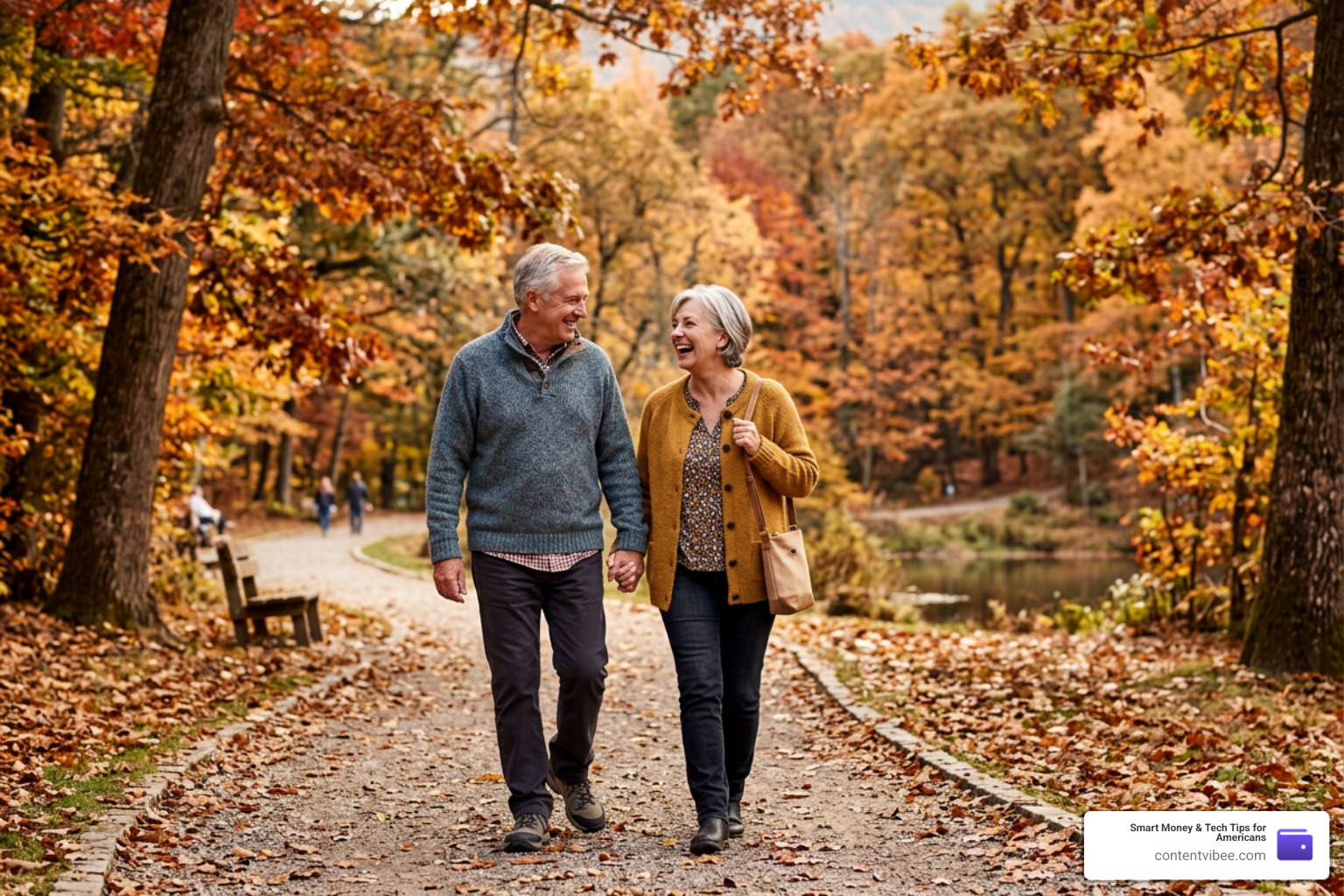 older couple walking in a park talking about spousal eligibility and retirement age
