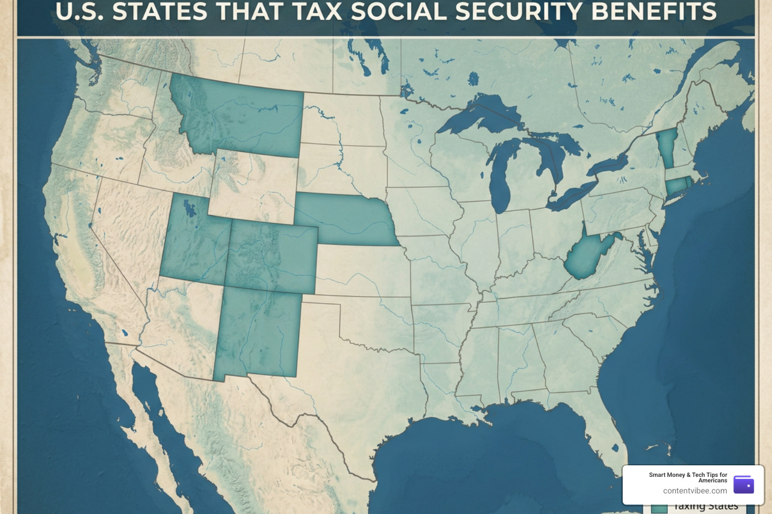 US map highlighting states that tax Social Security benefits