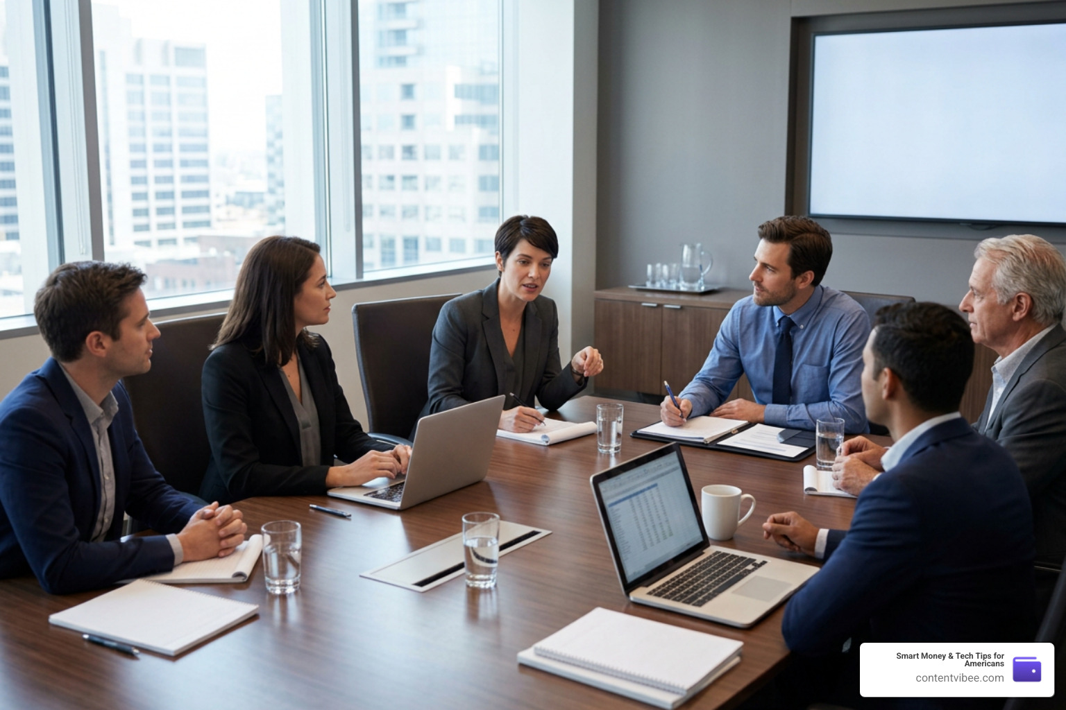 Corporate boardroom where executives are holding a meeting