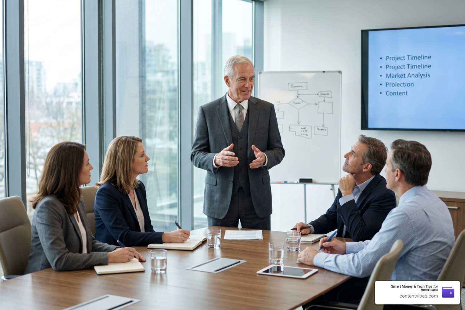 Senior consultant in a meeting with professional clients