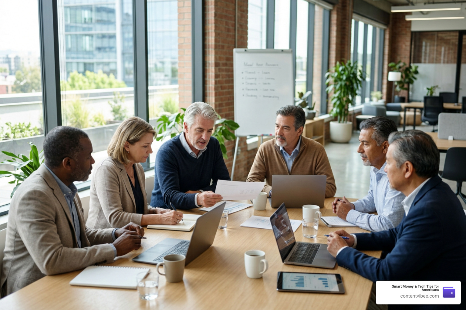 Older workers in a modern office collaborating on a project