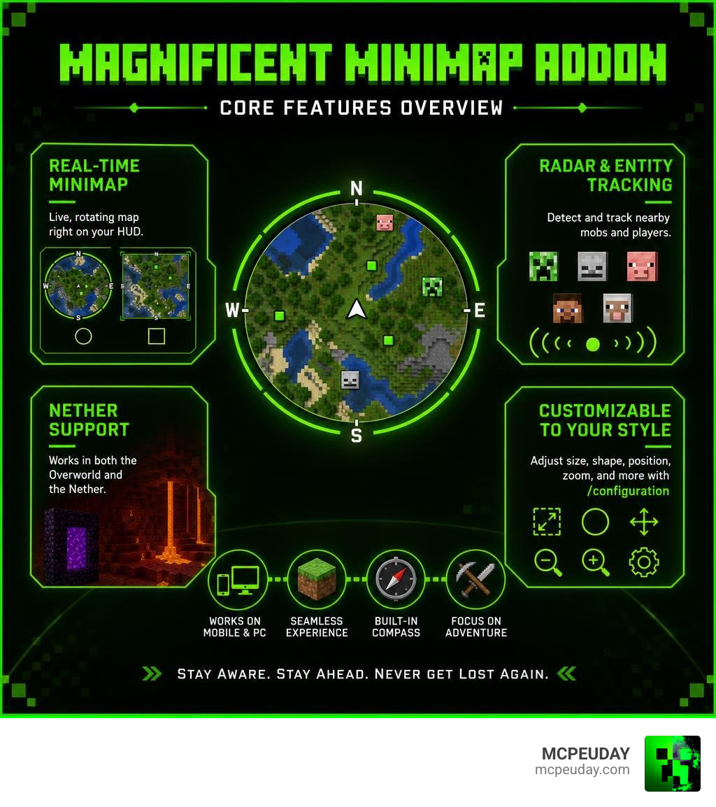 Magnificent Minimap Addon core features overview including radar entity tracking compass Nether support and customization