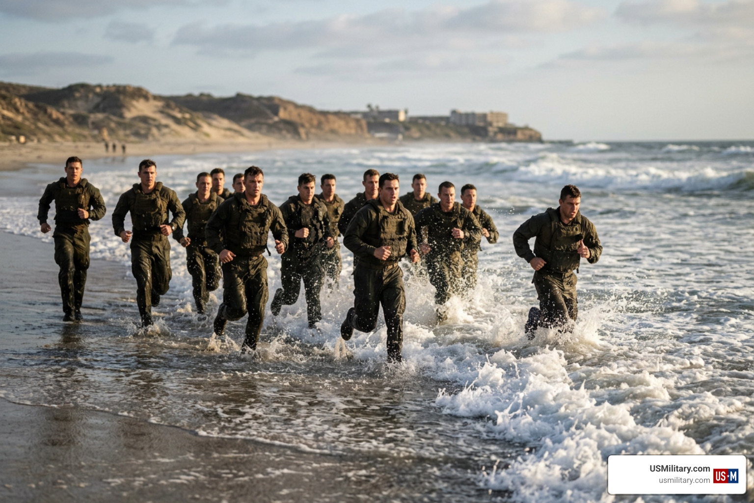 Navy SEAL candidates training in the Coronado surf Navy SEAL candidates training in the Coronado surf