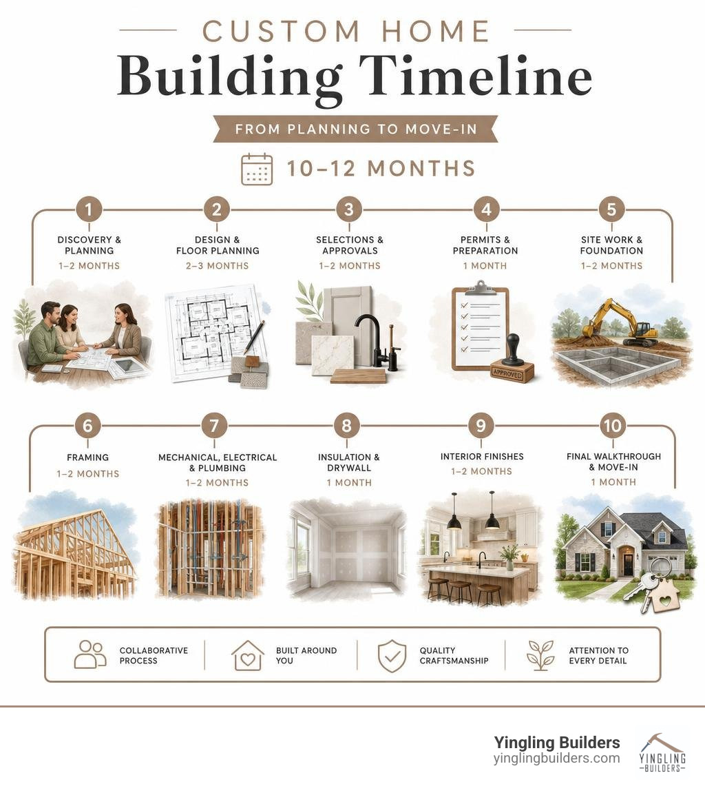 Infographic: custom home building timeline from planning to move-in, 10-12 months infographic Infographic: custom home building timeline from planning to move-in, 10-12 months infographic