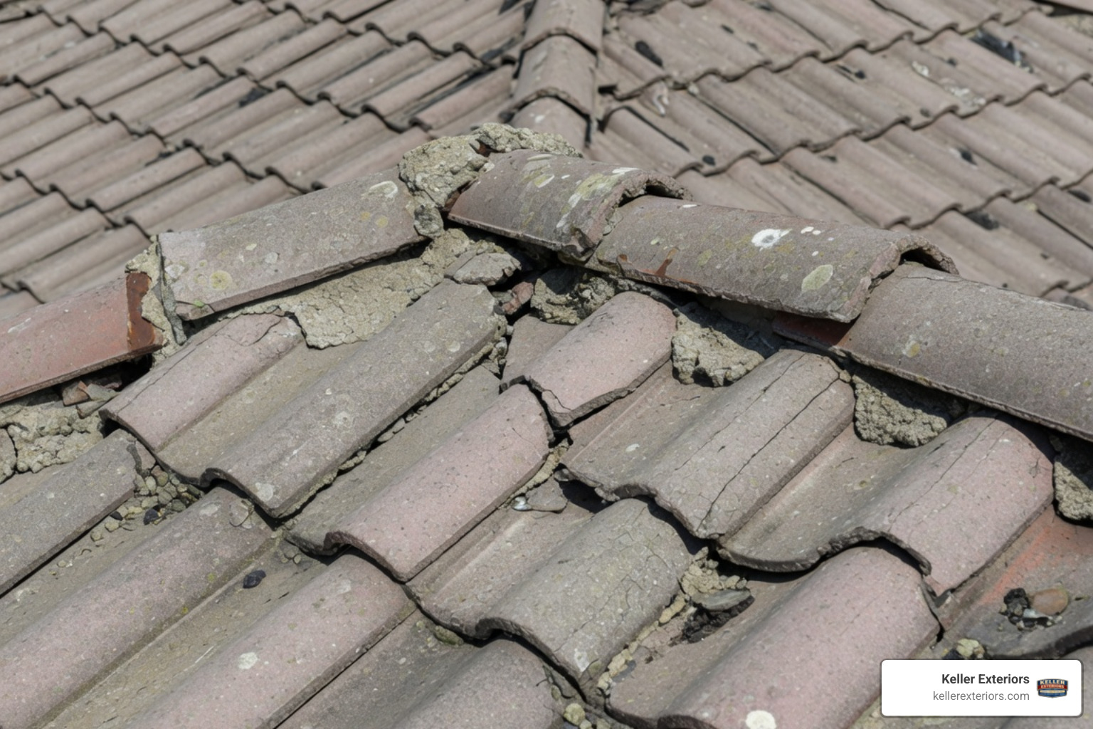 cracked concrete roof tiles showing typical wear and tear
