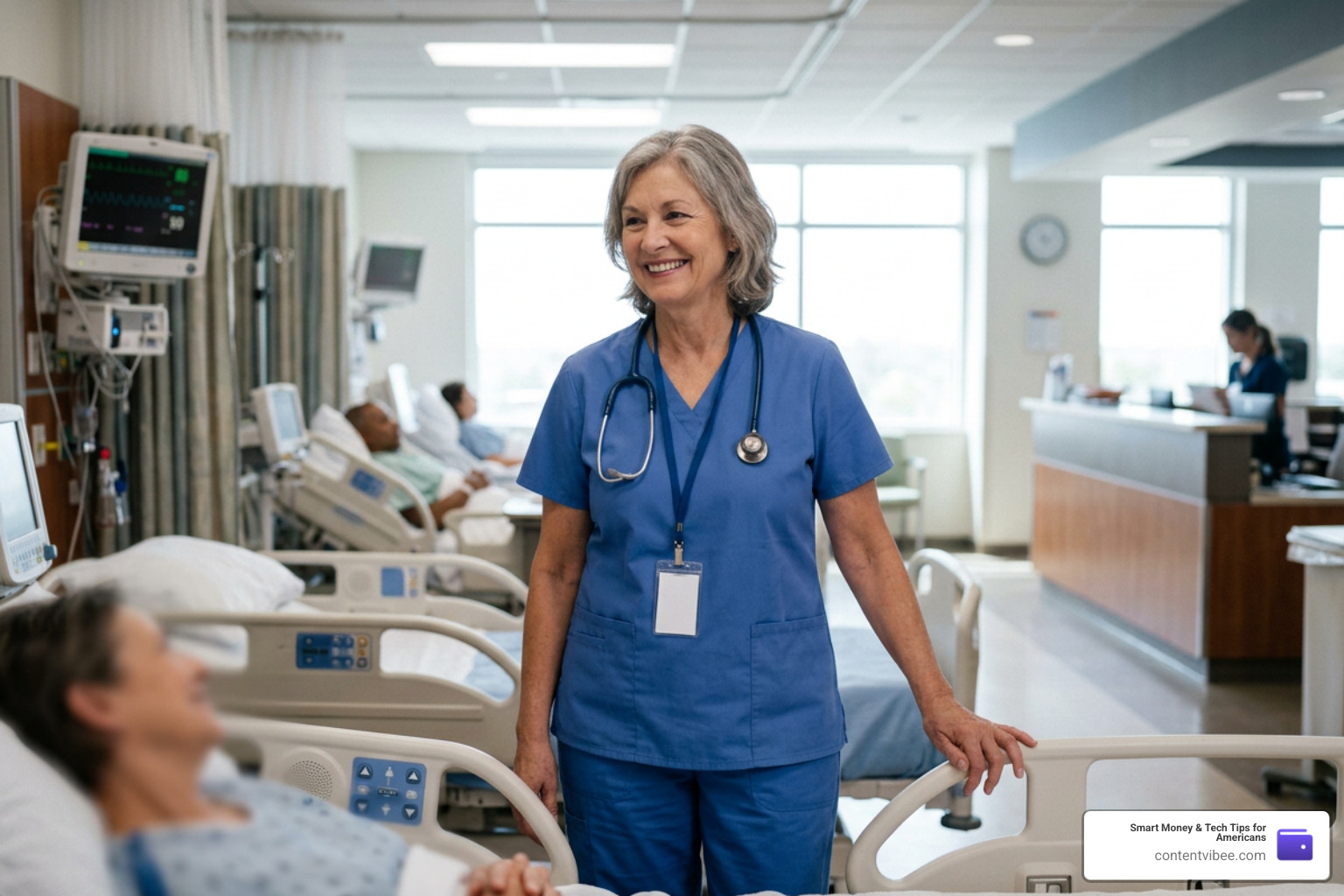 active senior nurse in hospital