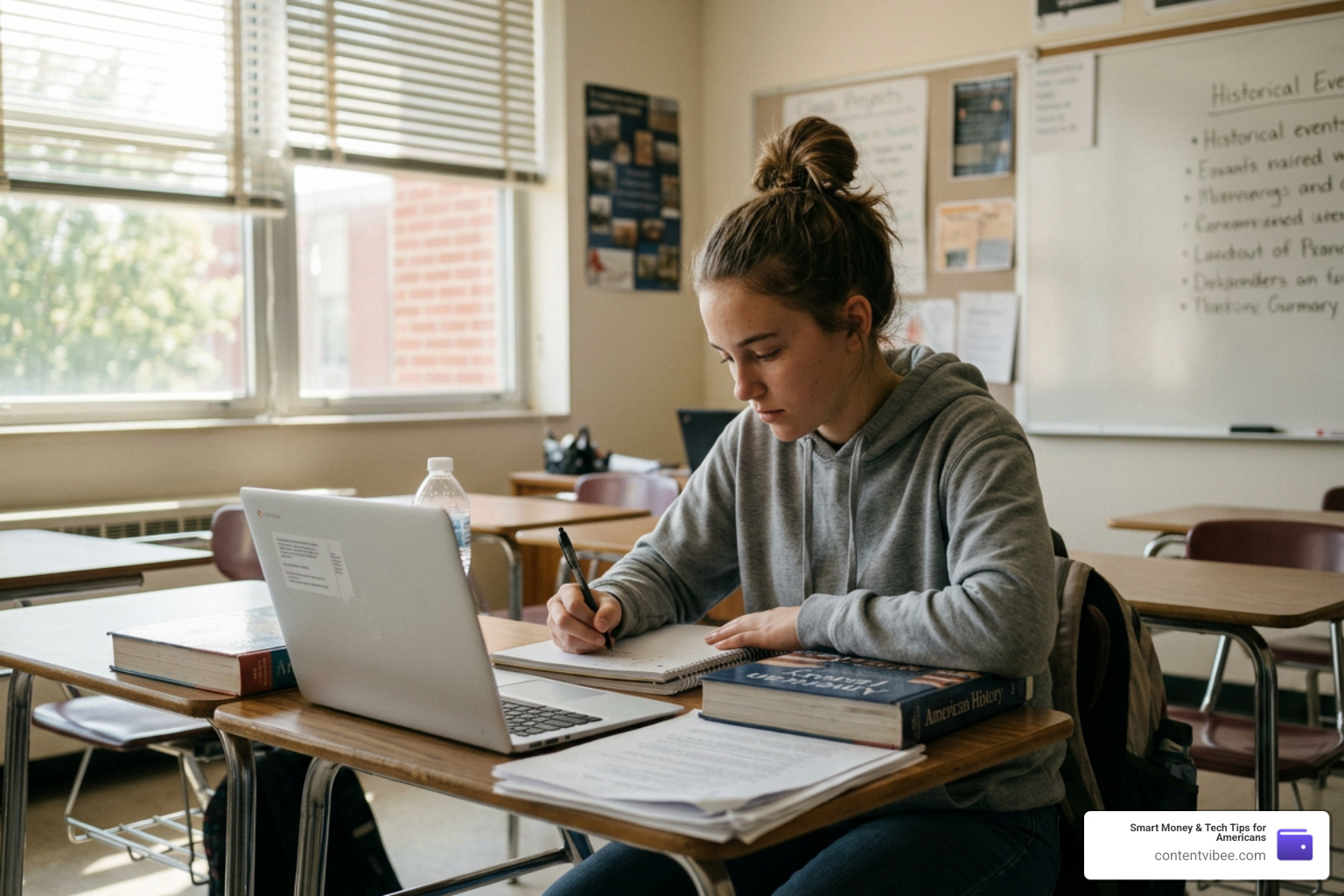 student studying in a classroom
