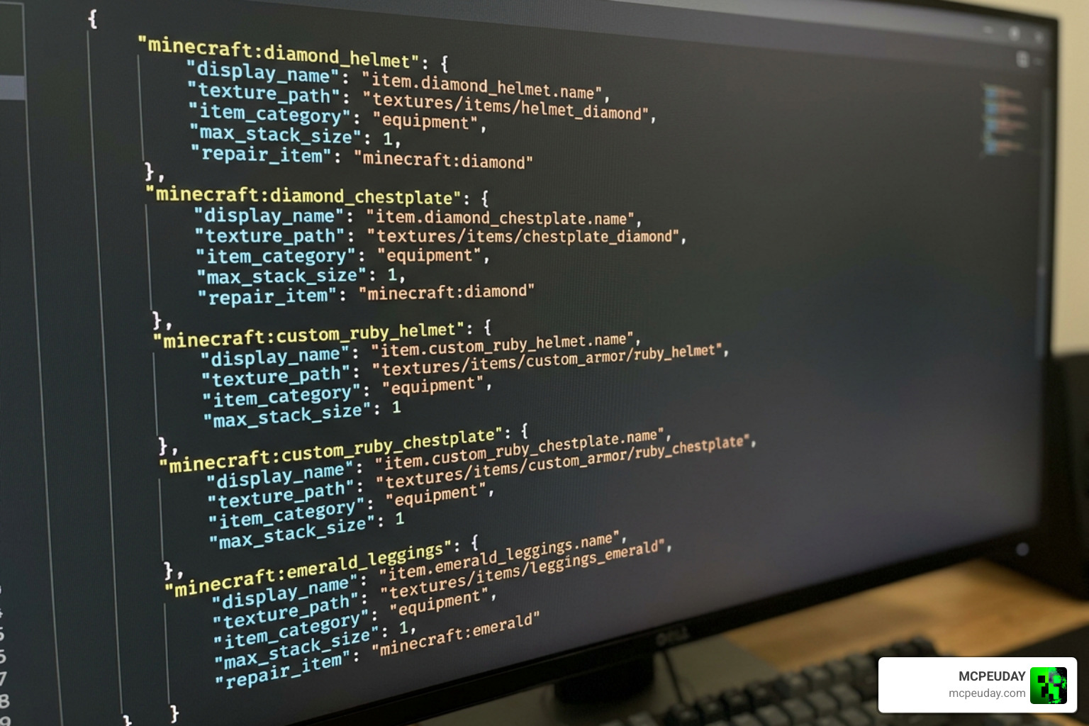 Custom armor JSON configuration in item_id.json