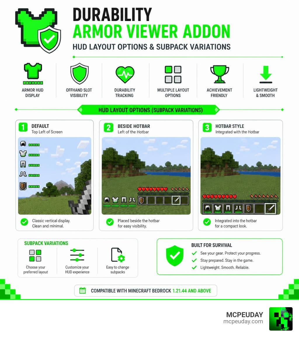 Durability Armor Viewer Addon HUD layout options and subpack variations infographic infographic