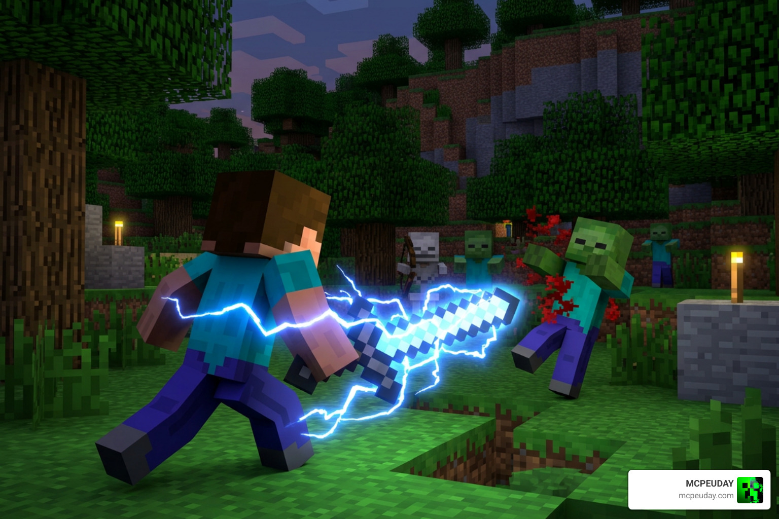 Lightning Magic Addon Minecraft PE electric sword combat Lightning Magic Addon Minecraft PE electric sword combat