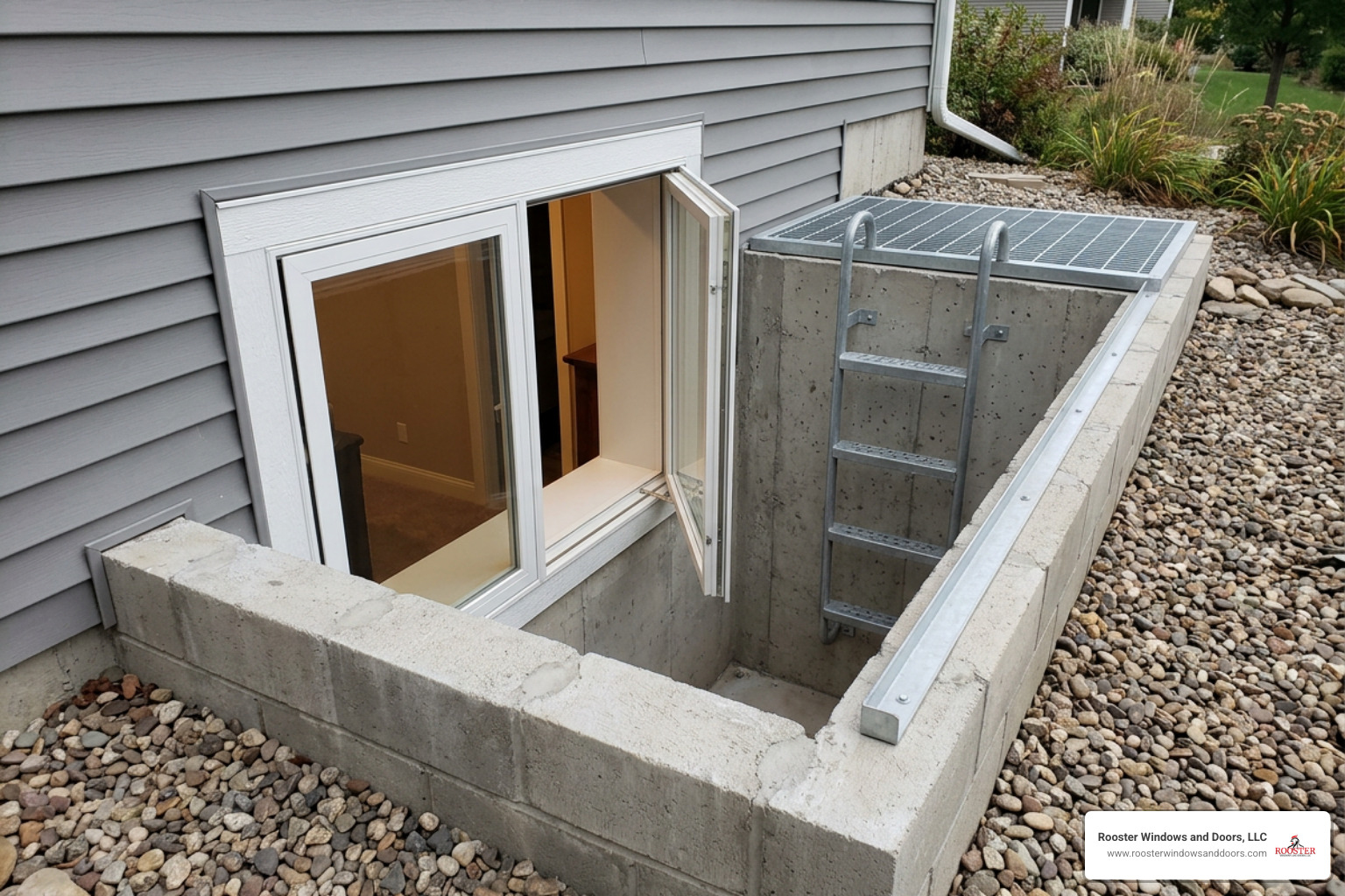 egress-compliant basement window with ladder in window well egress-compliant basement window with ladder in window well