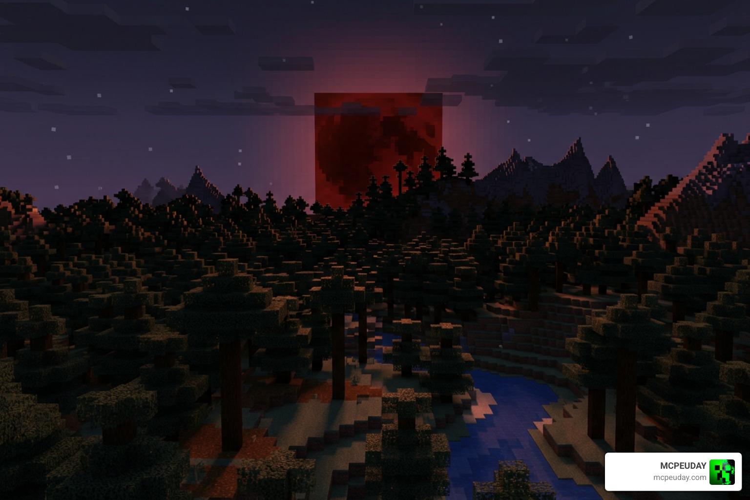 The Cursed Moon event rising in Minecraft Bedrock
