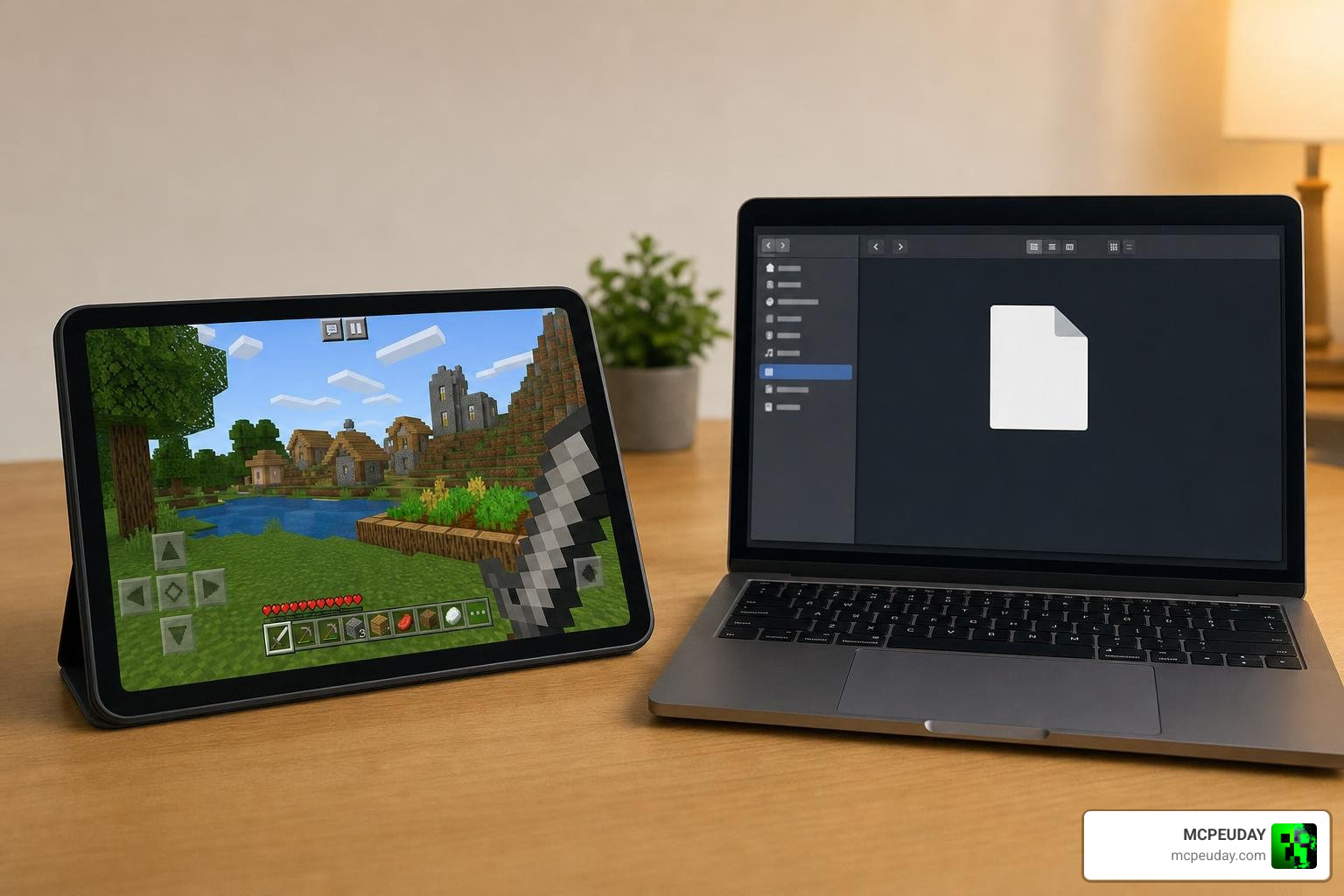 A step-by-step visual guide showing how to download, import, and activate the BETTER RAIN+ Addon in Minecraft PE