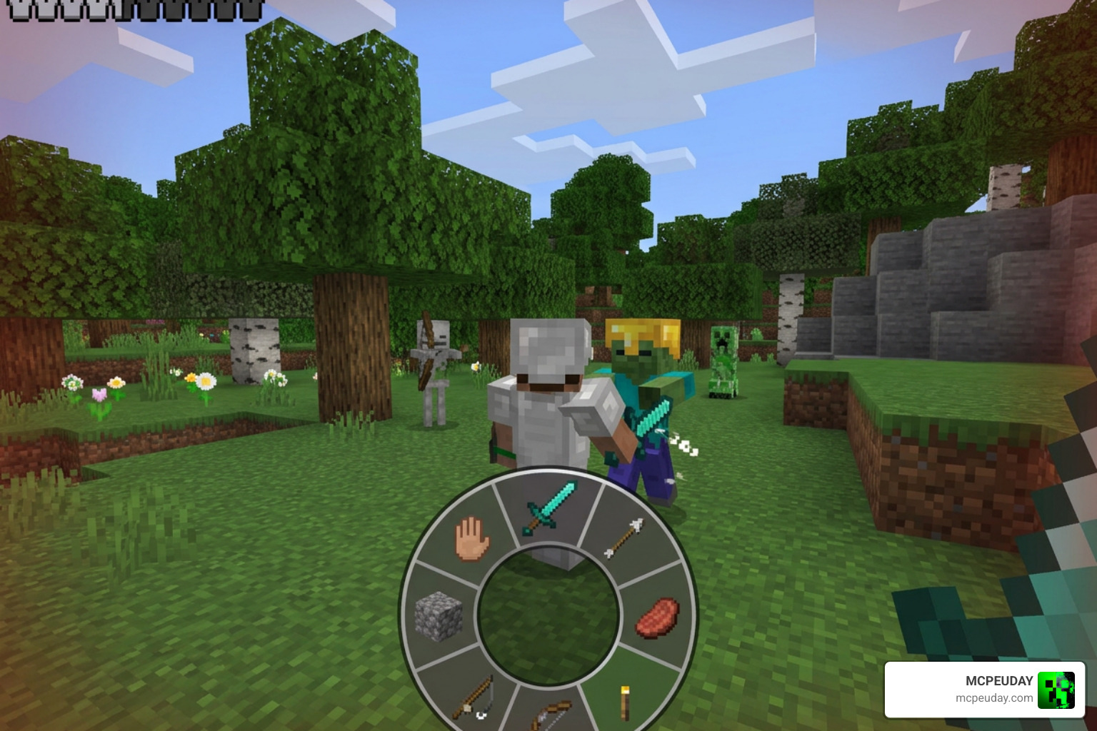 Circular hotbar gameplay showing streamlined screen space during a combat encounter