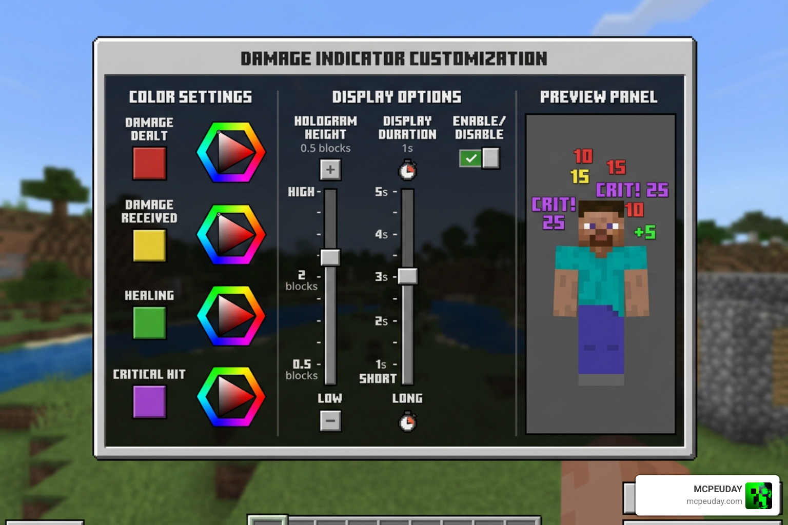 damage indicator customization menu
