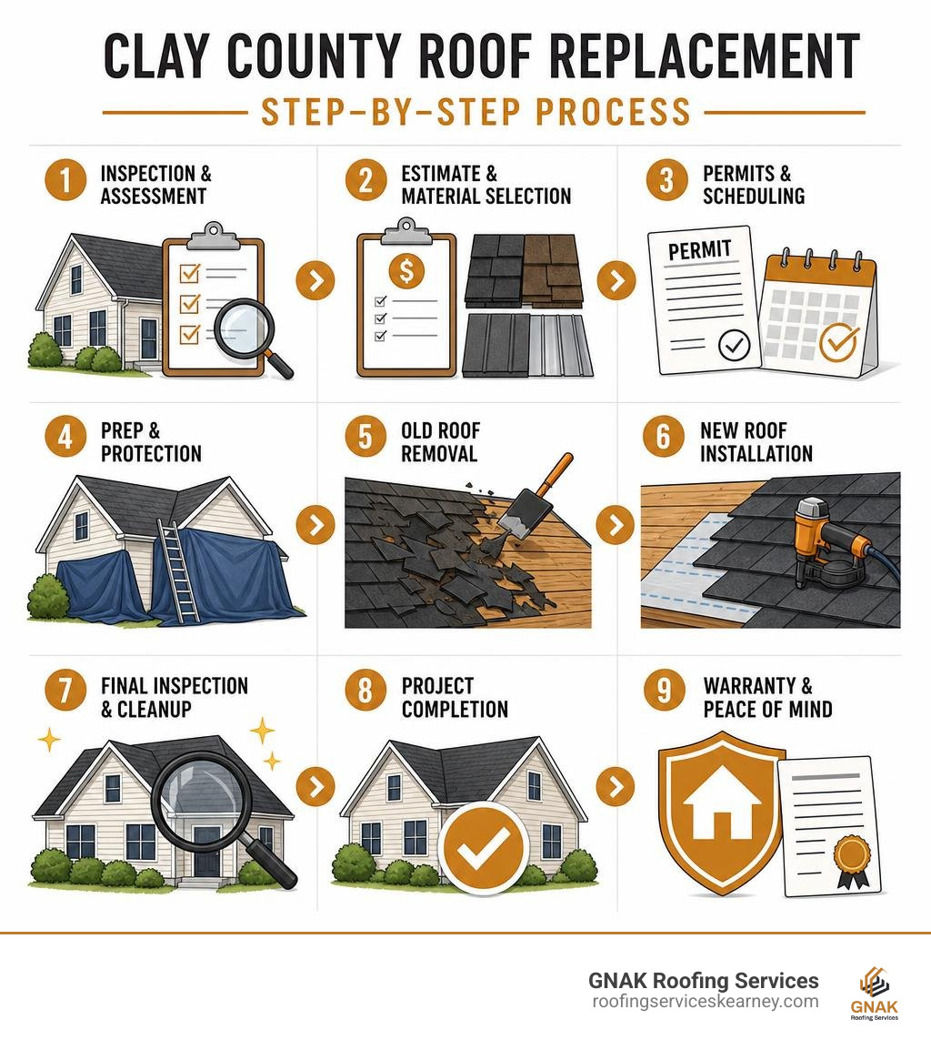 Step-by-step clay county roof replacement process infographic infographic Step-by-step clay county roof replacement process infographic infographic