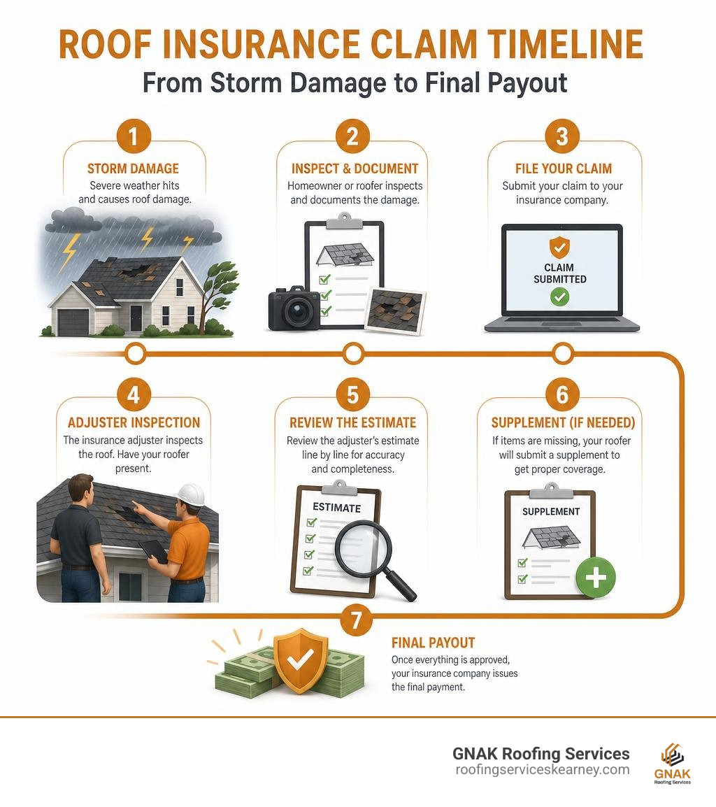 Roof insurance claim timeline from storm damage to final payout infographic infographic Roof insurance claim timeline from storm damage to final payout infographic infographic