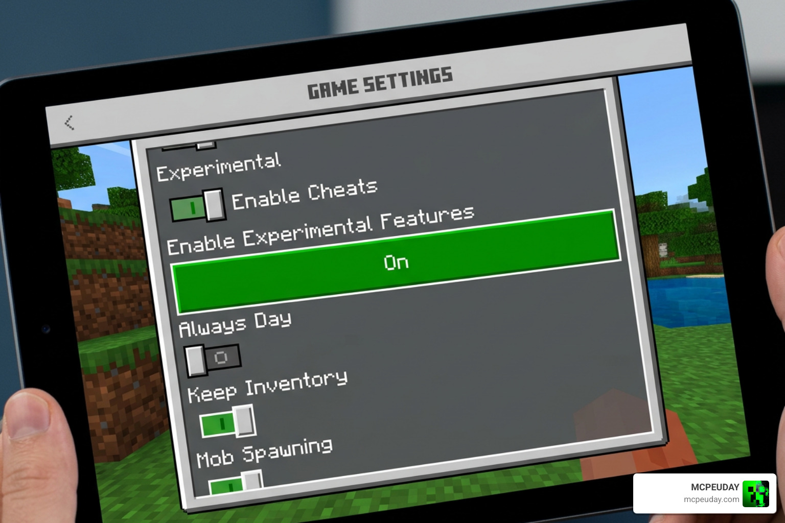 Minecraft Bedrock experimental settings toggle screen layout