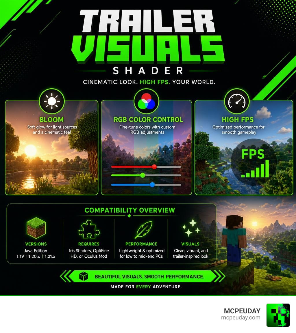 Infographic showing Trailer Visuals Shader features bloom RGB FPS compatibility overview infographic Infographic showing Trailer Visuals Shader features bloom RGB FPS compatibility overview infographic