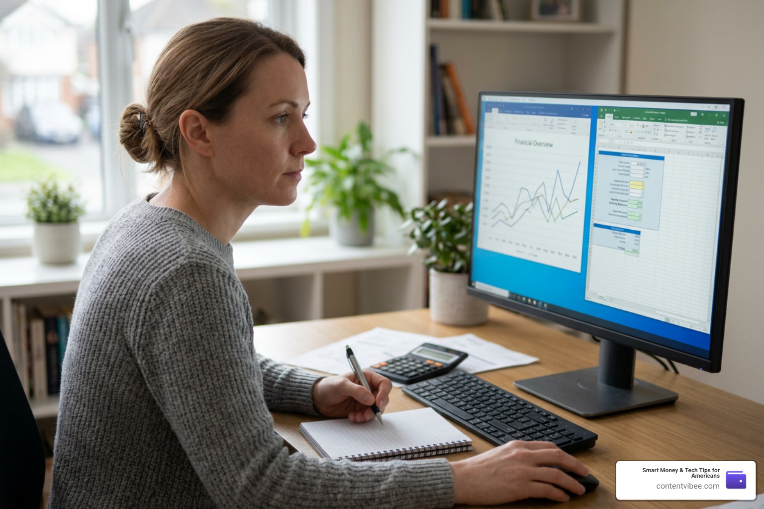 A person reviewing financial charts and calculating auto loan savings on a computer