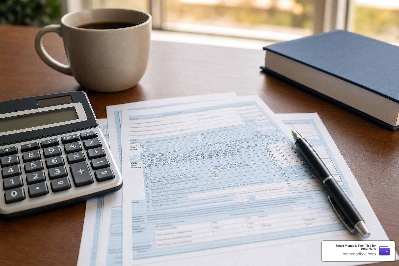 tax forms and a calculator for required minimum distributions