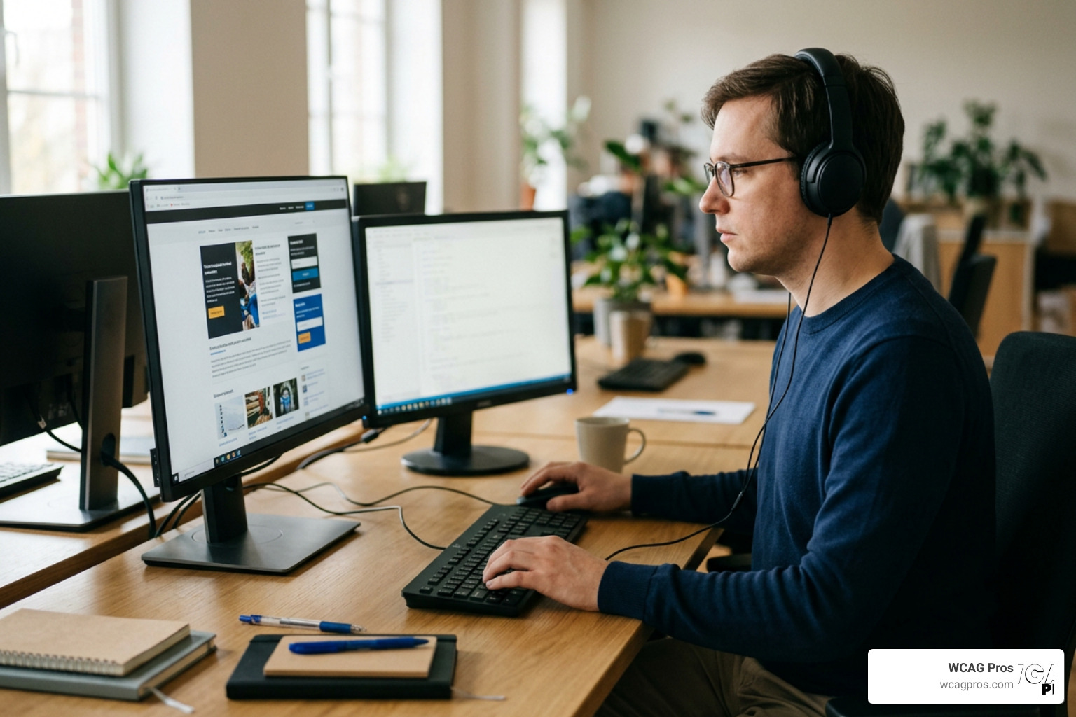 A specialist testing a website using a screen reader and keyboard navigation A specialist testing a website using a screen reader and keyboard navigation