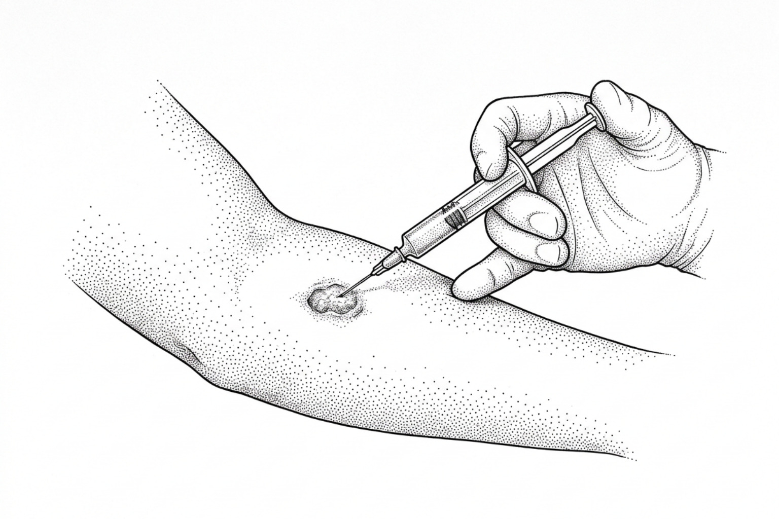 a syringe injecting a therapeutic agent into a lesion
