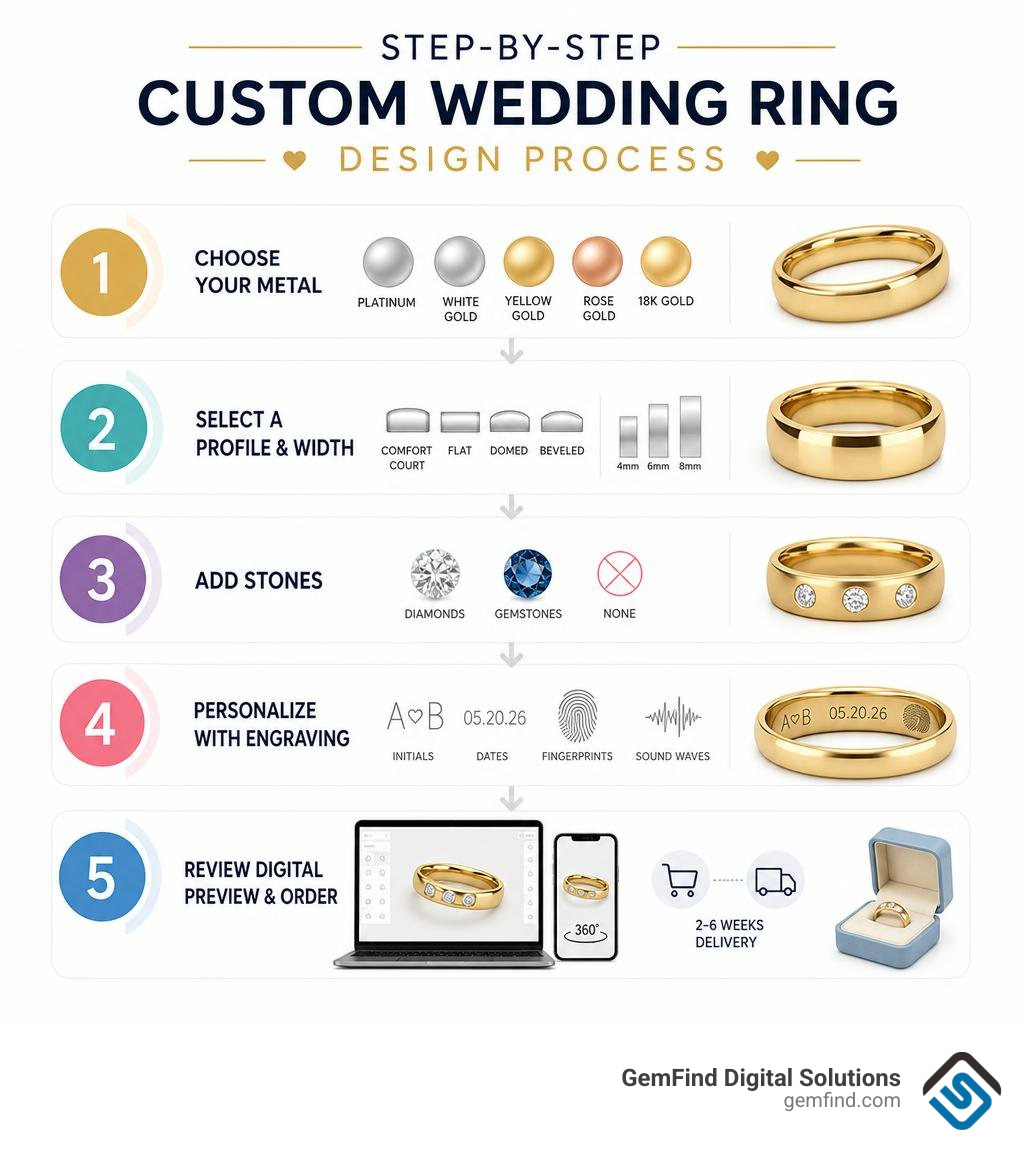 Step-by-step custom wedding ring design process infographic infographic