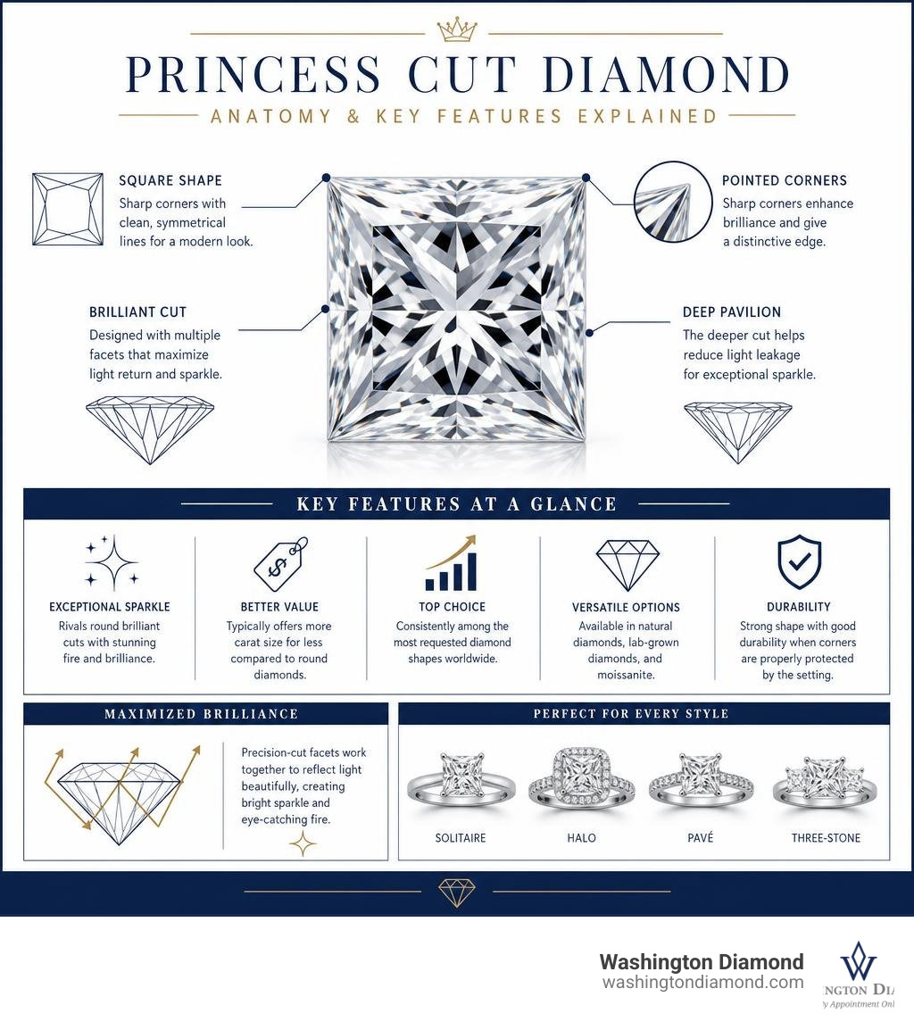 Infographic: anatomy and key features of a princess cut diamond explained infographic Infographic: anatomy and key features of a princess cut diamond explained infographic