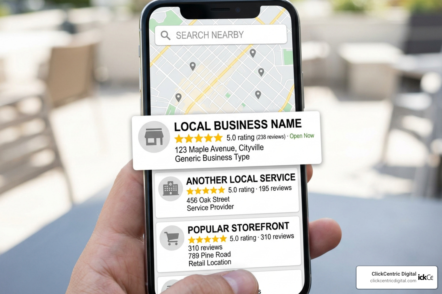 Google Local Pack showing 5-star ratings Google Local Pack showing 5-star ratings