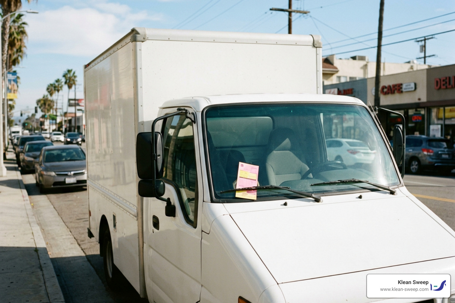 Parking ticket on a commercial delivery vehicle windshield in Los Angeles Parking ticket on a commercial delivery vehicle windshield in Los Angeles