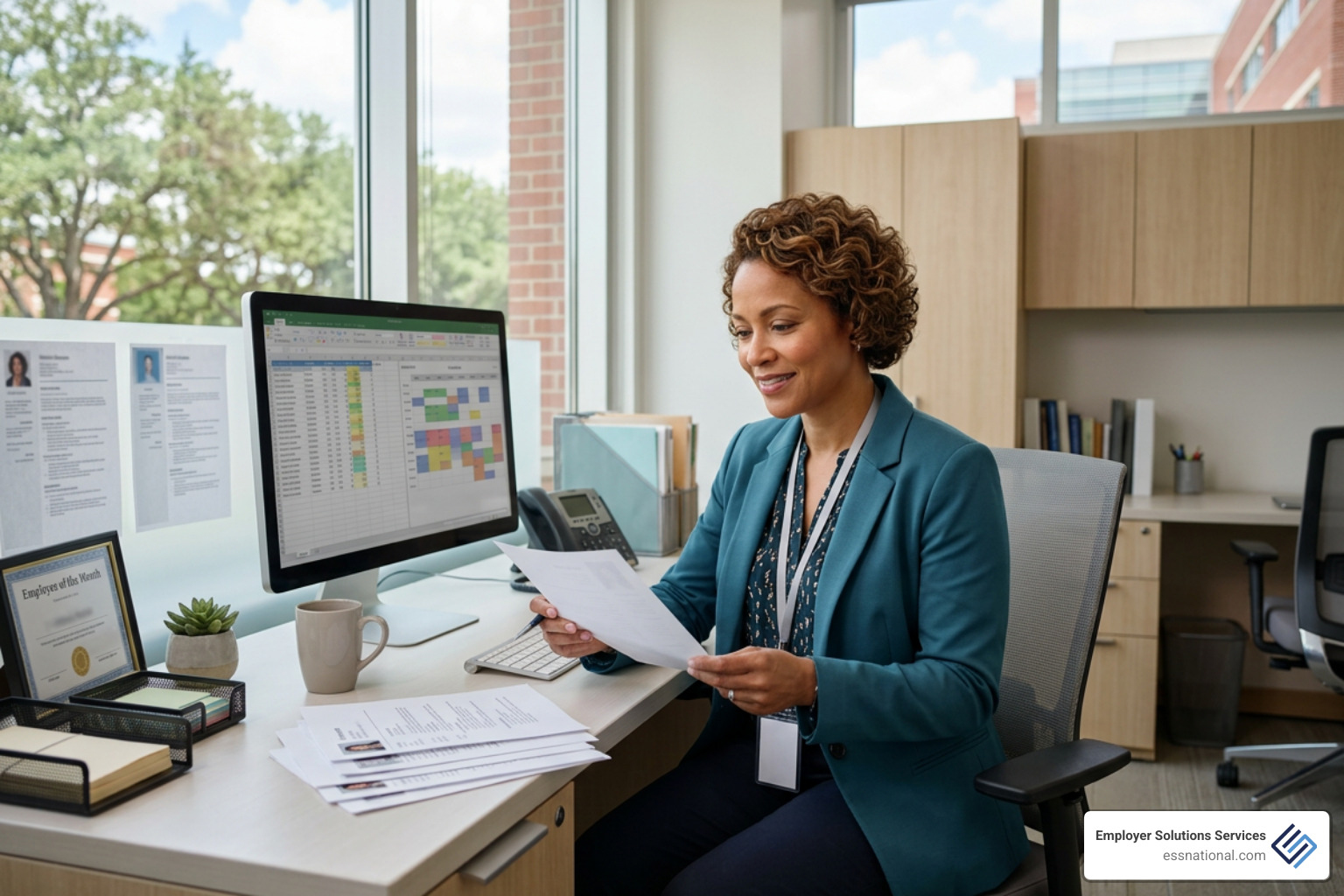 Texas healthcare administrator reviewing resumes and coordinating staff schedules Texas healthcare administrator reviewing resumes and coordinating staff schedules