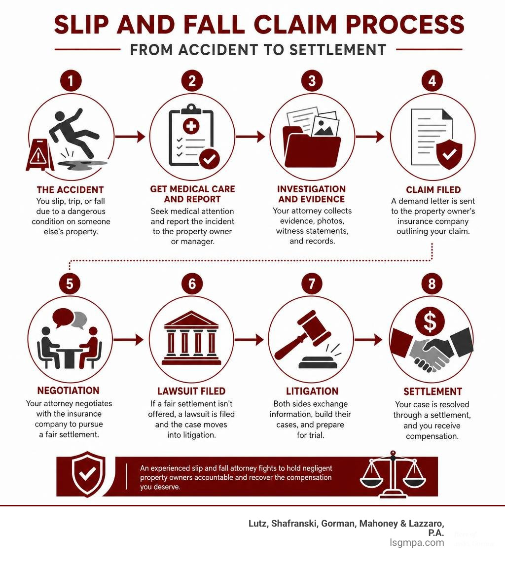 Slip and fall claim process from accident to settlement infographic infographic Slip and fall claim process from accident to settlement infographic infographic