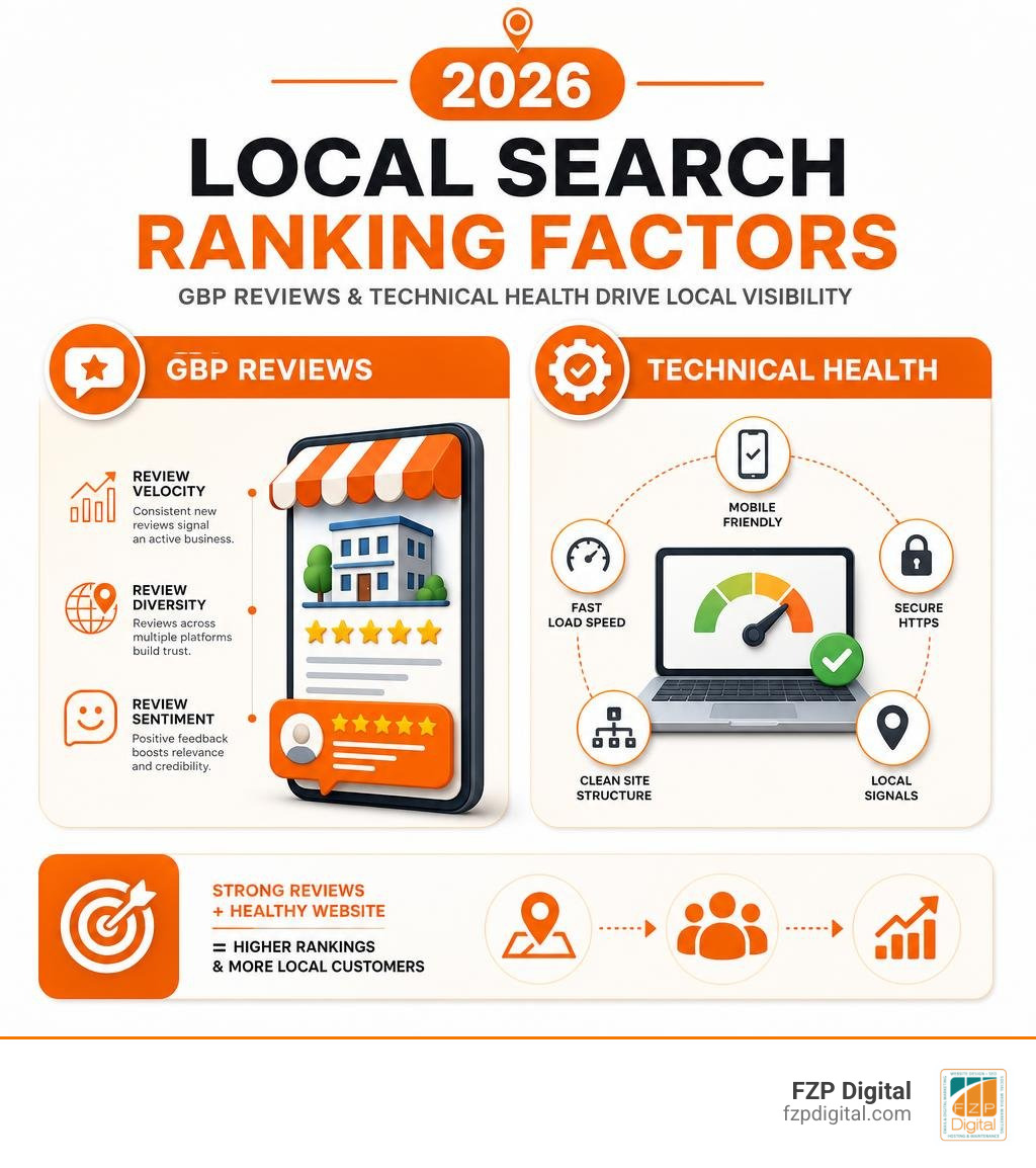 2026 local search ranking factors infographic showing GBP reviews and technical health infographic 2026 local search ranking factors infographic showing GBP reviews and technical health infographic