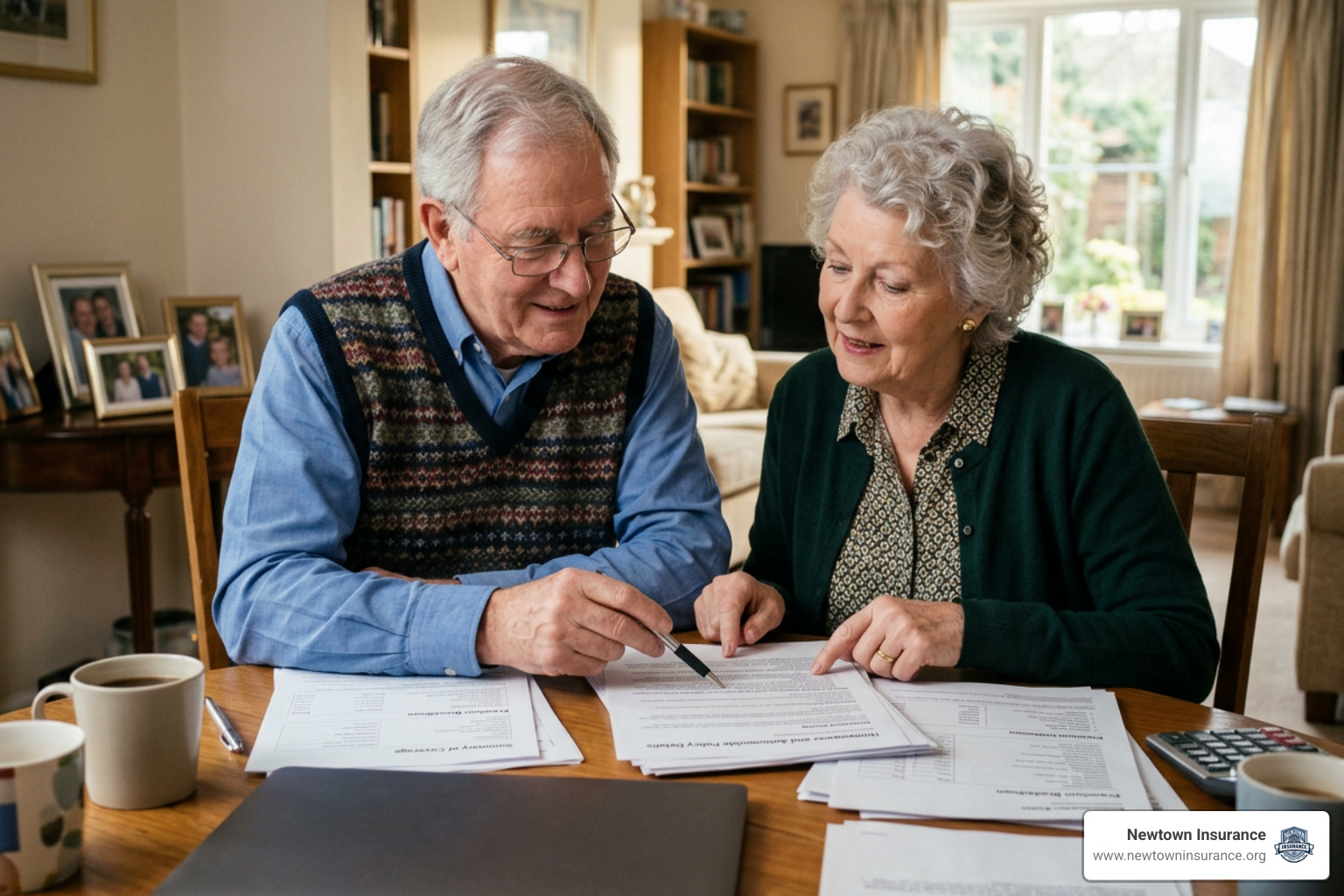 AARP home and auto insurance bundle senior couple reviewing documents