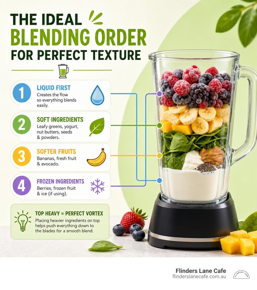 infographic showing the ideal blending order for perfect texture infographic