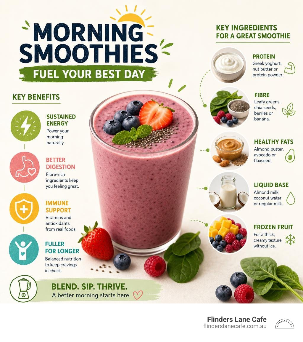 infographic showing key benefits and ingredients of morning smoothies infographic
