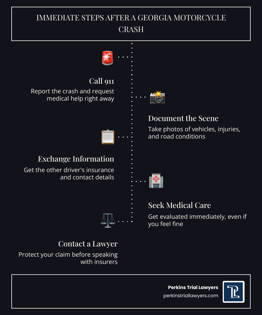 Immediate steps to take after a motorcycle crash in Georgia infographic infographic Immediate steps to take after a motorcycle crash in Georgia infographic infographic