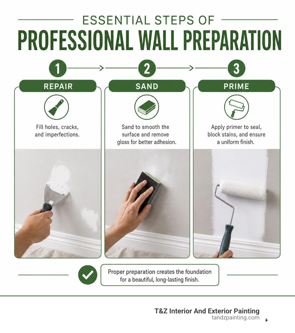 Infographic showing the essential steps of professional wall preparation infographic Infographic showing the essential steps of professional wall preparation infographic