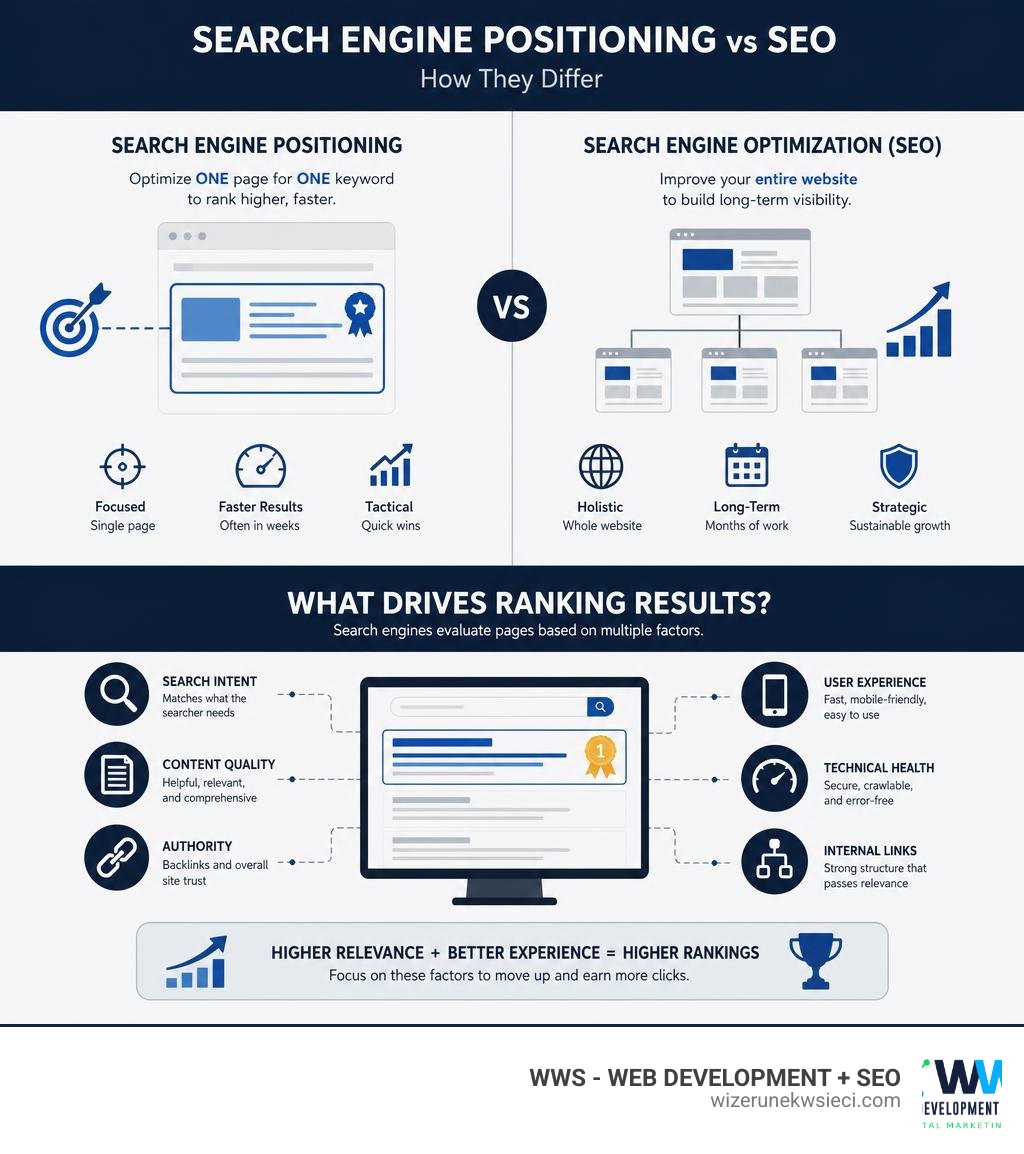 how search engine positioning differs from SEO and what drives ranking results infographic how search engine positioning differs from SEO and what drives ranking results infographic