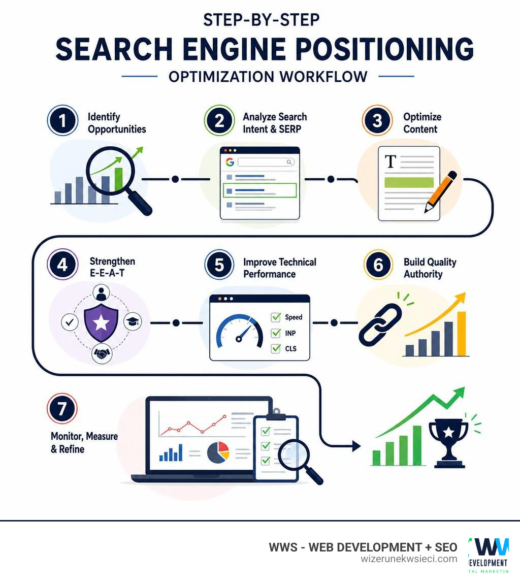 step-by-step search engine positioning optimization workflow infographic step-by-step search engine positioning optimization workflow infographic