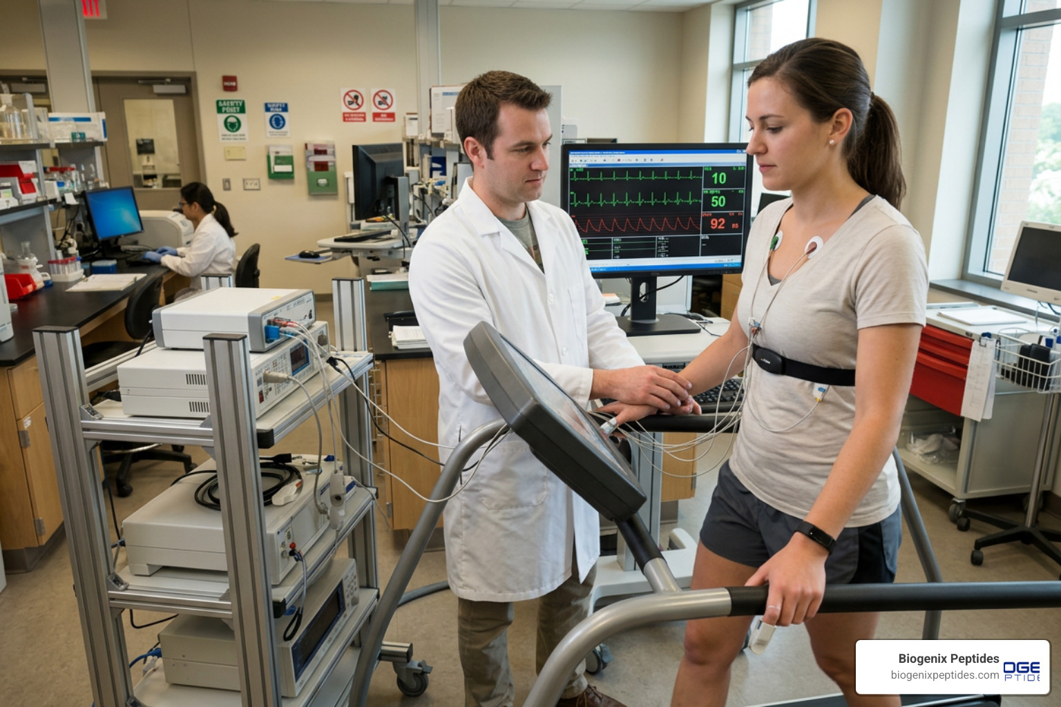 Illustration of cardiovascular monitoring and heart rate tracking in a laboratory setting