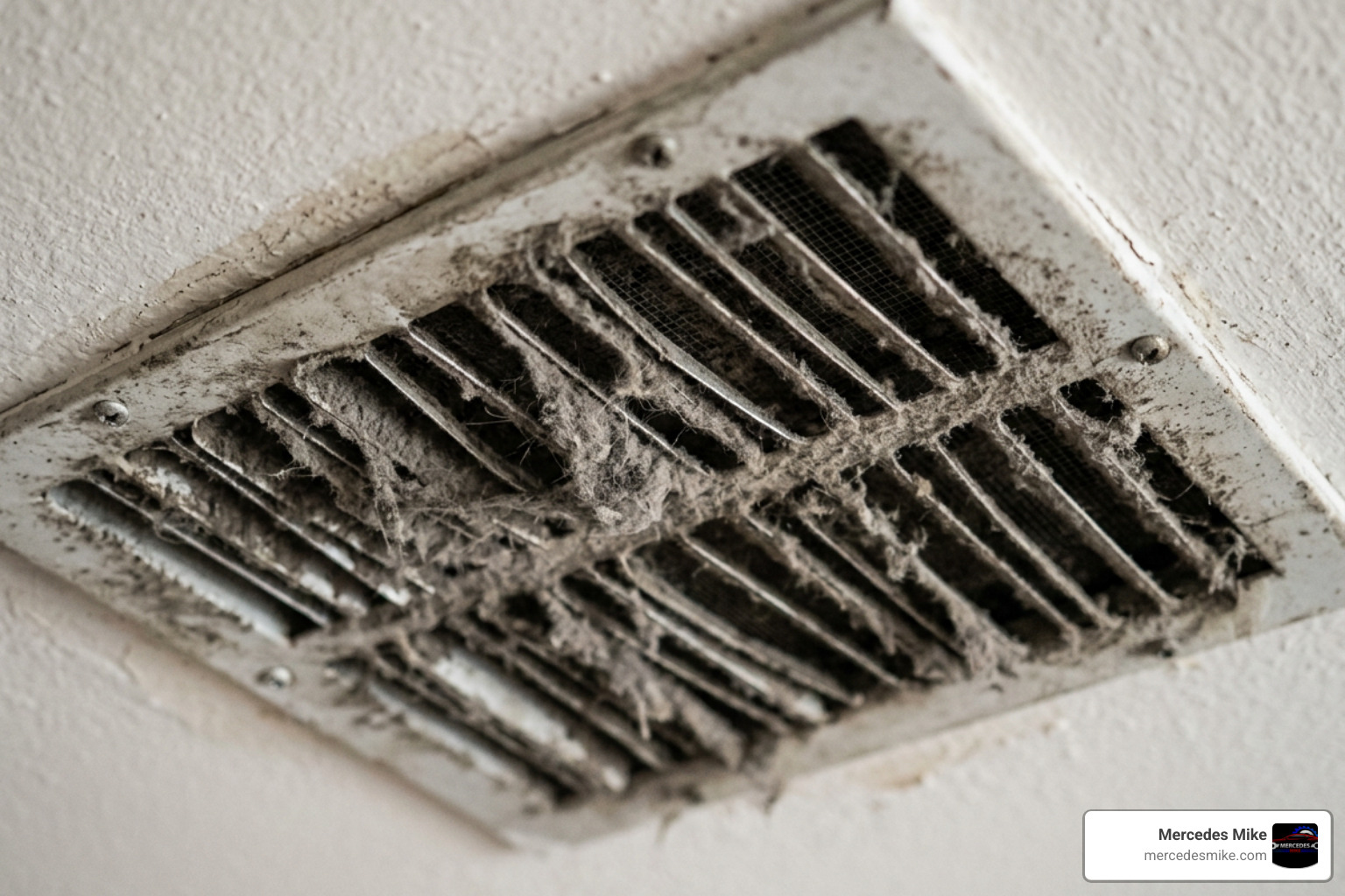 dusty AC vent showing buildup and restricted airflow