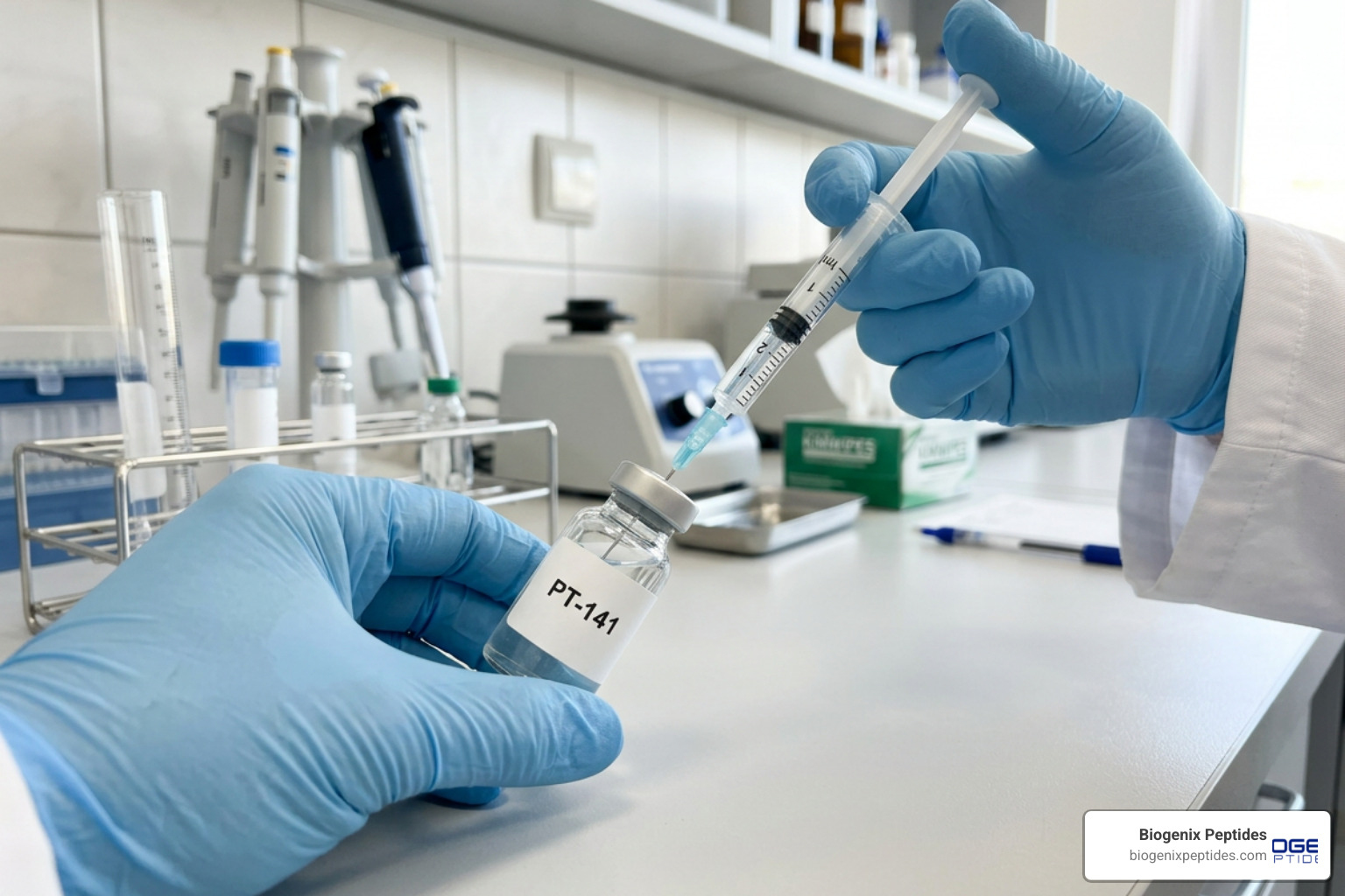 adding diluent to PT-141 vial slowly at a 45-degree angle adding diluent to PT-141 vial slowly at a 45-degree angle