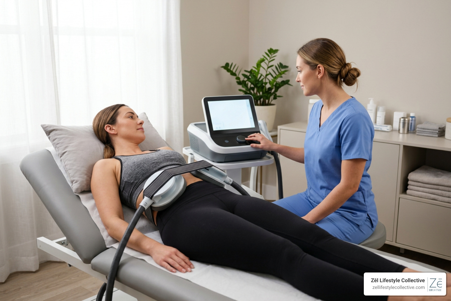 Emsculpt treatment session in progress Emsculpt treatment session in progress