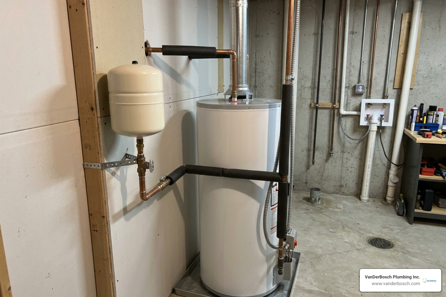 A properly completed hot water expansion tank install on the cold water supply line above the water heater