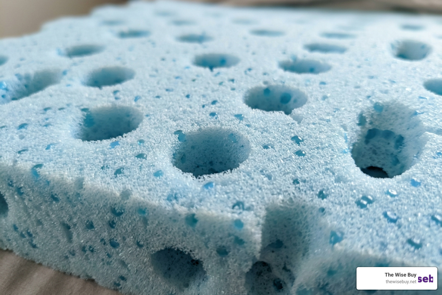 Ventilated gel memory foam topper showing open-cell structure Ventilated gel memory foam topper showing open-cell structure