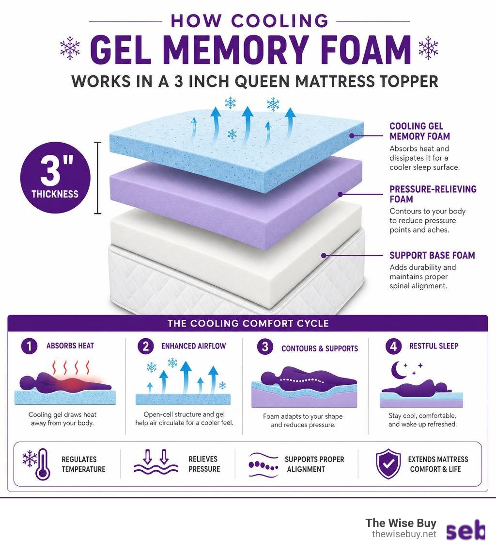 How cooling gel memory foam works in a 3 inch queen mattress topper infographic How cooling gel memory foam works in a 3 inch queen mattress topper infographic